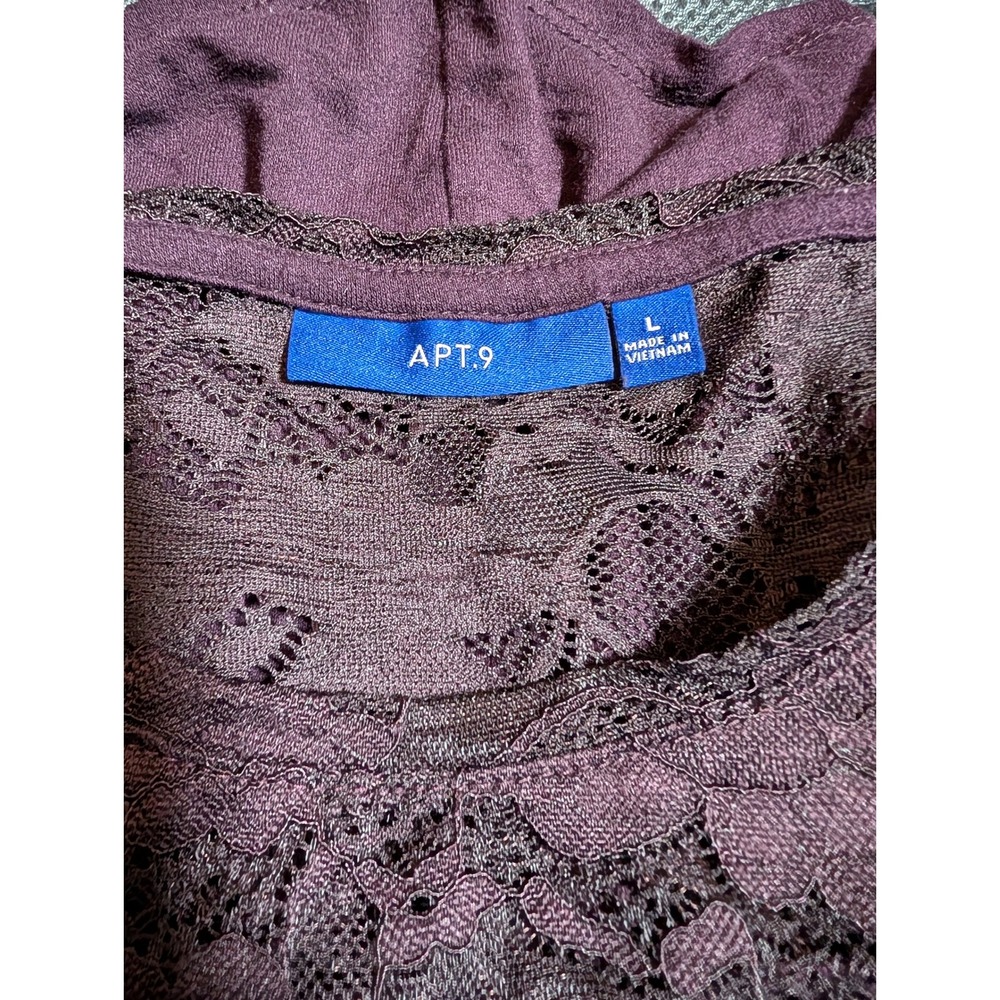 Apt. 9 Women's Dark Purple Floral‎ Lace Sleeve Shift Dress Size Large - Picture 7 of 10